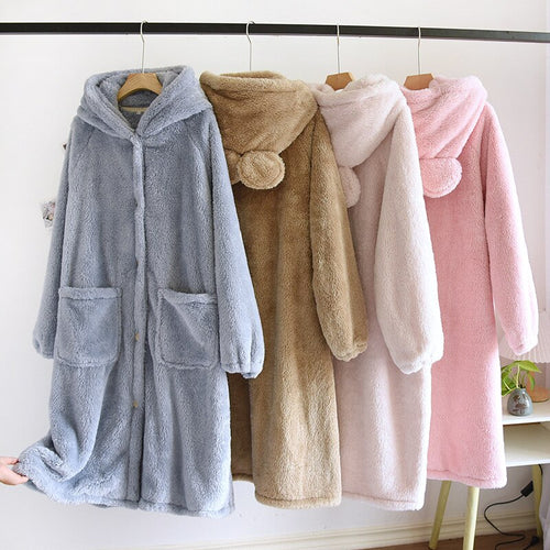 Load image into Gallery viewer, Women&#39;s Pajamas Robe Warm Thick Flannel Solid Sleepwear Casual Homewear Cute Hoodie Top Nightwear Femme New for Winter
