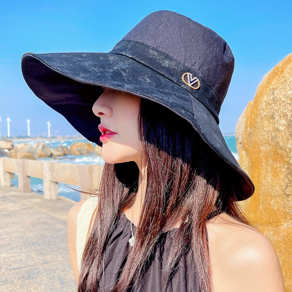 Summer Hats For Women Fashion Wide Brim Design Sun Hat Sun Protection Travel Beach Bucket Hat