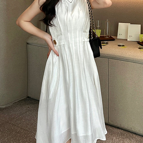 Load image into Gallery viewer, Tunic Dresses For Women Round Neck Sleeveless High Waist Off Shoulder Folds Dress Female Fashion Style Clothing
