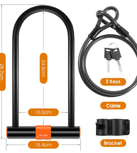 Carbon Steel Bike Lock Anti-Theft Secure MTB Road Bicycle Cable U Lock Motorcycle Scooter Cycling Accessories