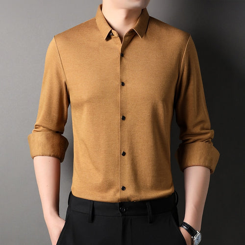 Load image into Gallery viewer, Top Grade Wool 4.7% Traceless Brand Man Fashion Designer Shirts Slim Fit Business Long Sleeve Casual Men Clothing

