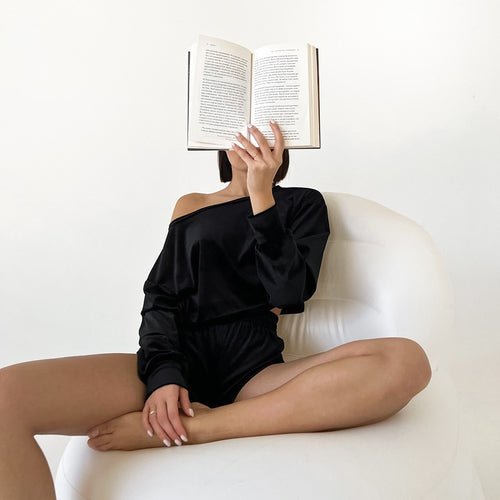 Load image into Gallery viewer, Casual Velvet Sleepwear Women Pajama Long Sleeve Crop Tops Sexy Women&#39;s Nightwear High Waist Shorts Sets Homewear Autumn
