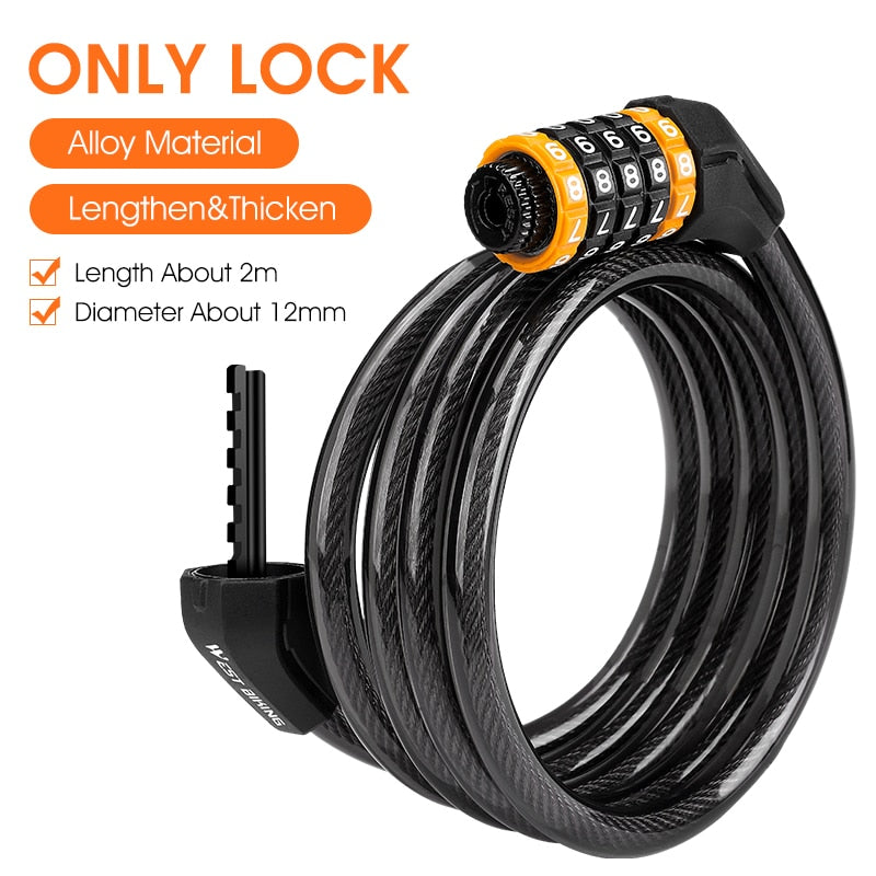 2M Lengthen Bike Password Lock Anti Theft MTB Road Bicycle Cable Lock Electric Bike Motorcycle Cycling Accessories