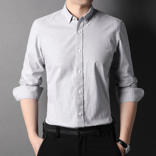 Load image into Gallery viewer, Top Grade 100% Cotton Fashion Brand Designer Slim Fit Button Down Mens Shirts Pinstripe Casual Long Sleeve Men Clothing
