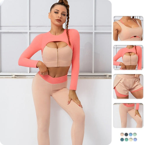 Load image into Gallery viewer, Patchwork 2 Piece Yoga Set Sports Bra Crop Top Leggings Active Wear Tracksuit Fitness Gym Set Workout Clothing Women Outfits

