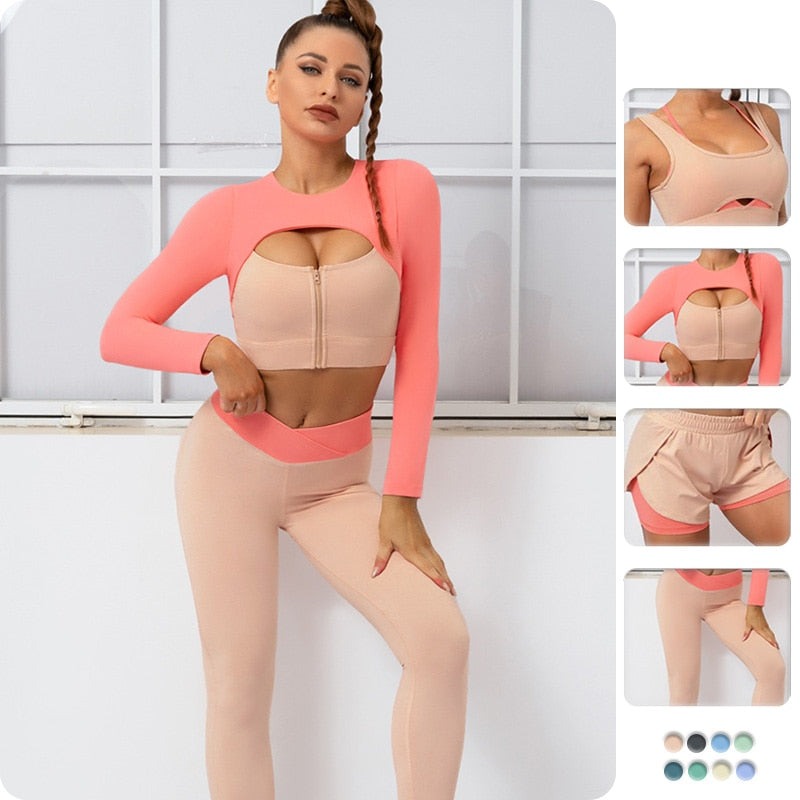 Patchwork 2 Piece Yoga Set Sports Bra Crop Top Leggings Active Wear Tracksuit Fitness Gym Set Workout Clothing Women Outfits