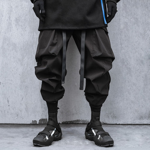 Load image into Gallery viewer, Hip Hop Men Pants Joggers Rope Ribbons Casual Loose Trousers Streetwear Techwear Cargo Pants Sweatpants WB625
