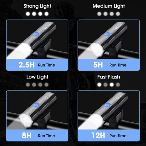 Load image into Gallery viewer, Bicycle Headlights T6 LED USB Bike Front Light Rechargeable 1600mAh Lithium Battery MTB Aluminium Alloy Flashlights
