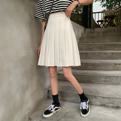 Load image into Gallery viewer, High Waist Summer Knee-length Preppy Style Harajuku Street Pleated Skirt
