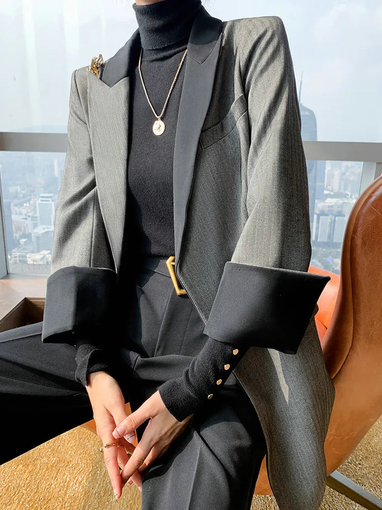 Irregular Hem Blazer For Women Notched Collar Long Sleeve Sashes Vintage Blazers Female Autumn Clothing Style