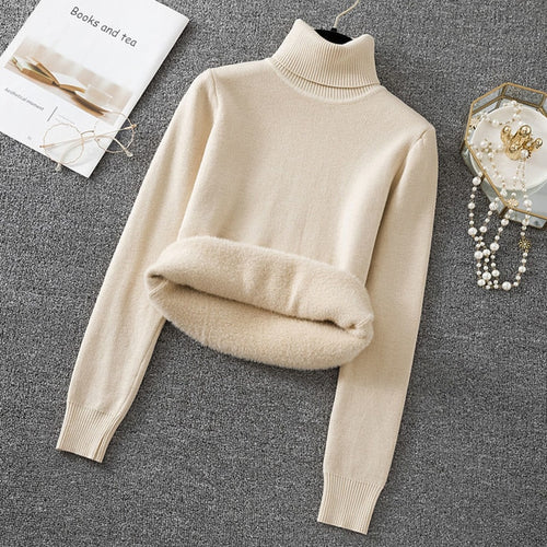 Load image into Gallery viewer, Thick Hairy Women Turtleneck Sweater Winter Black Pullover Knitted Jumper Soft Simple Solid Warm Basic Tops Casual Sweater

