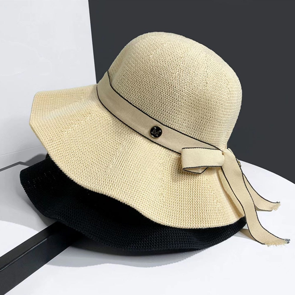 Summer Hats For Women Fashion Bow Design Sun Hat M Letter Streetwear Travel Beach Hat