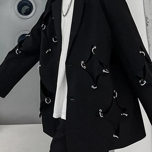 Load image into Gallery viewer, Patchwork Button Blazers For Women Notched Collar Long Sleeve Spliced Metal Buckle Loose Casual Blazer Female
