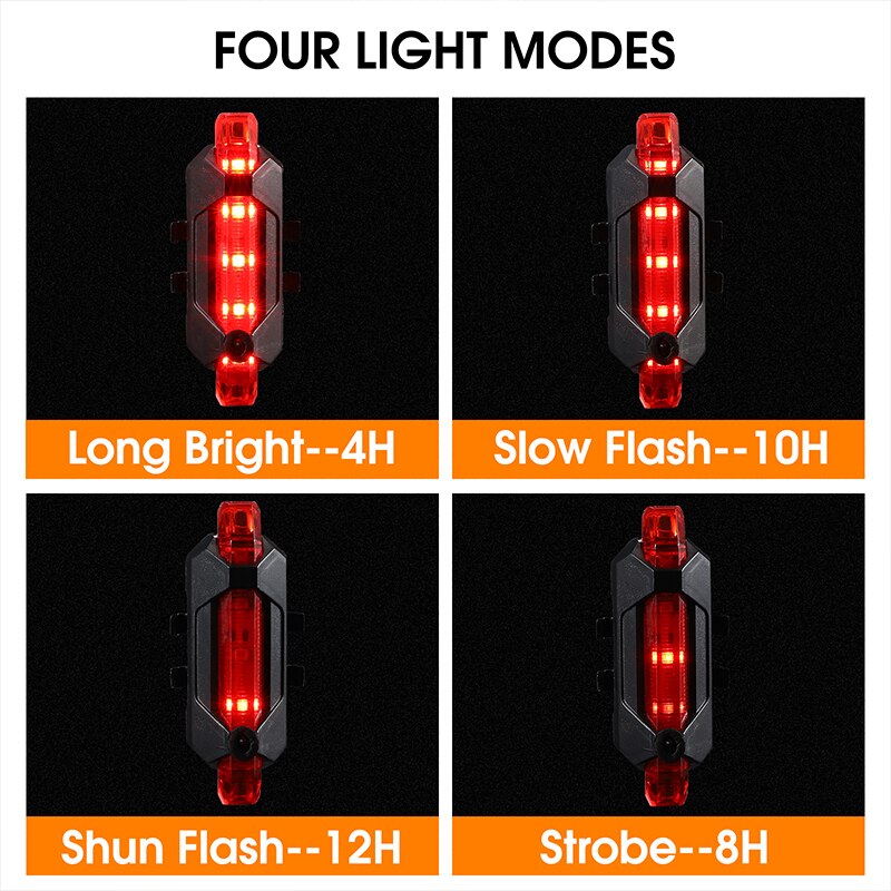 Waterproof Bicycle Rear Light USB Rechargeable LED Tail Light Bike Accessories 4 Mode Cycling Safety Warning Lamp