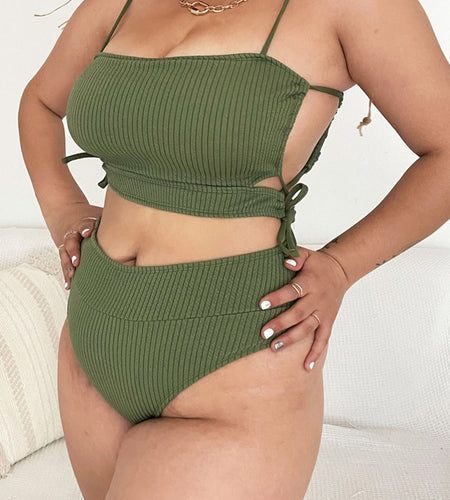 Ribbed Bikini Large Size Swimwear Plus Size Women Swimsuit Female Two-pieces Bikini set Bather Bathing Suit Swim V3311Y