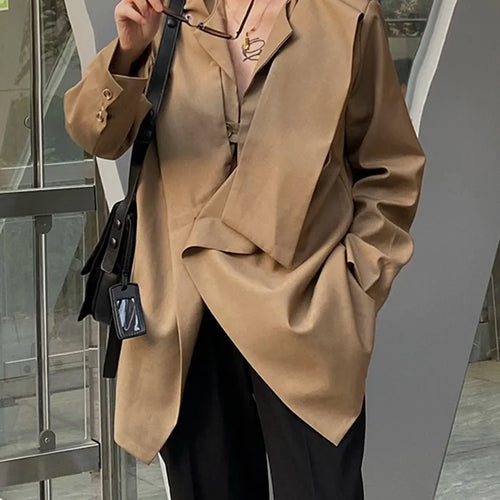 Load image into Gallery viewer, Asymmetrical Korean Blazers For Women Round Neck Long Sleeve Casual Loose Solid Blazer Female Fashion Clothing
