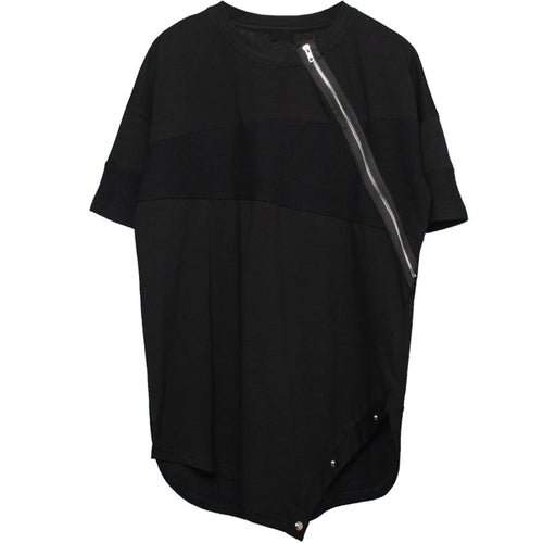 Load image into Gallery viewer, Hip Hop Dark T-Shirt Men Summer Irregular Cutting Zipper Design Streetwear Tshirts Cotton Tops Tees WB614
