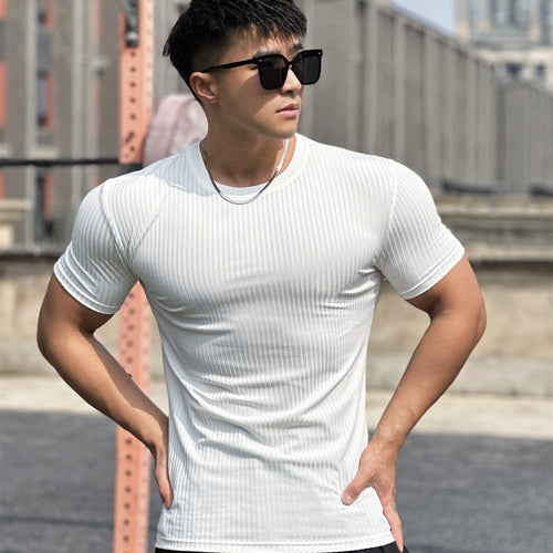 Load image into Gallery viewer, Summer Fitness T-shirt Men Casual Short Sleeve Shirt Male Gym Bodybuilding Skinny Tees Tops Running Sport Quick Dry Clothing

