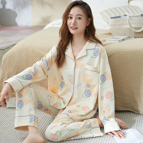 Load image into Gallery viewer, High Quality Women&#39;s Pajamas Set Fashion Cartoon Print Leisure Cotton Sleepwear Long Casual Homewear Nightwear Femme 3XL
