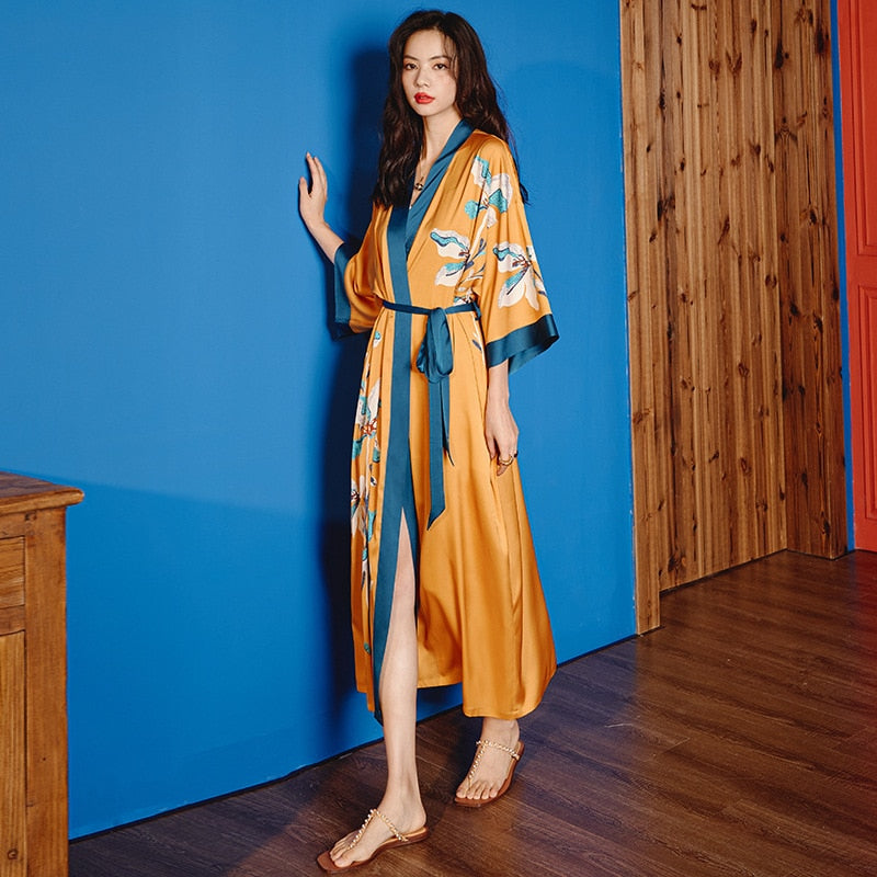 Satin Chiffon Pajamas Women's Summer Large Imitation Silk Luxury Bathrobe Cool Home Clothes French Style Morning Gown