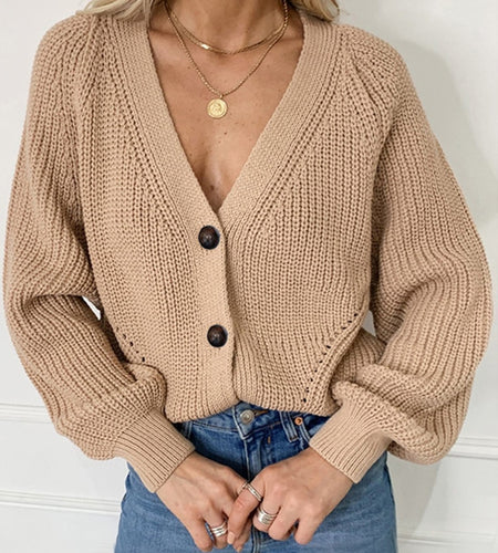 Women Knitted Cardigans Sweater Fashion Autumn Long Sleeve Loose Coat Casual Button Thick V Neck Solid Female Tops