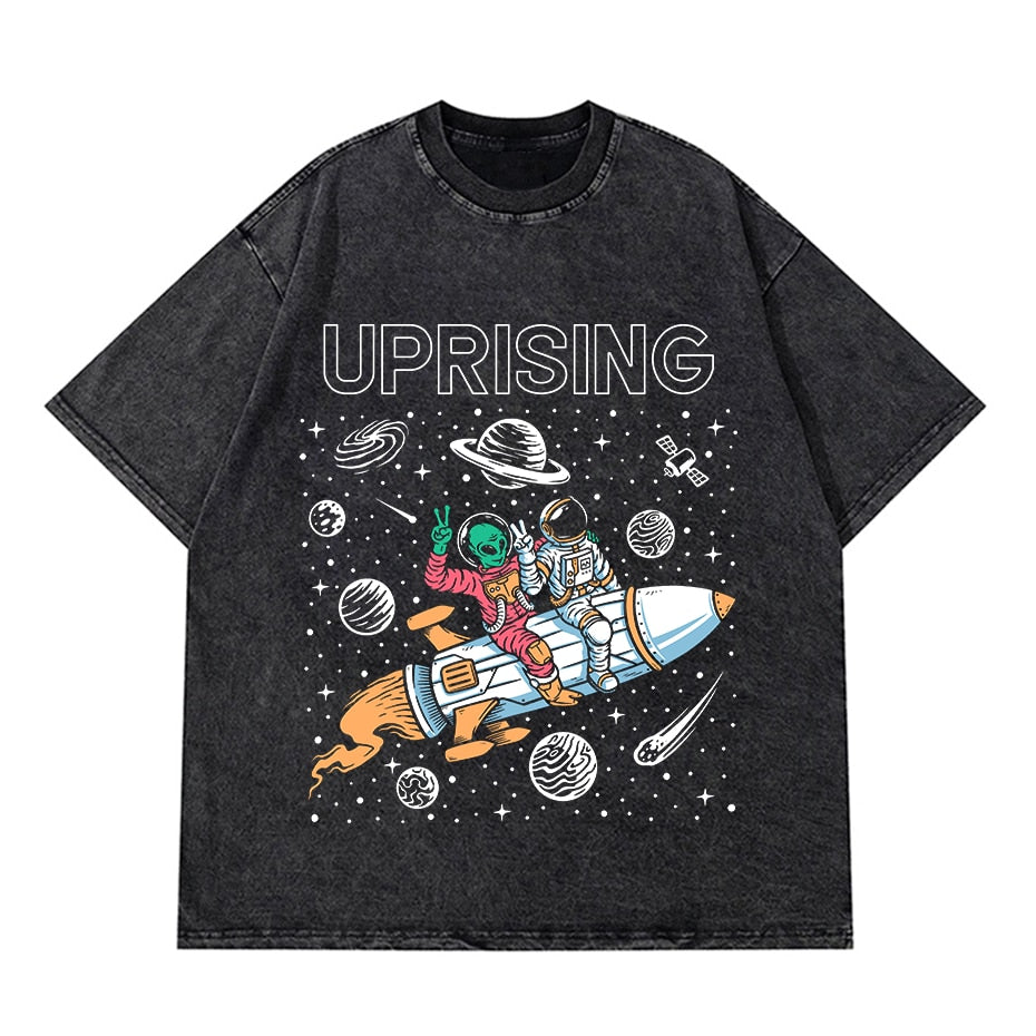 Vintage Washed Tshirts Anime T Shirt Harajuku Oversize Tee Cotton fashion Streetwear unisex top Astronaut 108