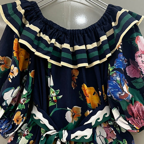 Load image into Gallery viewer, Summer Hit Color Print Dresses For Women Slash Neck Short Sleeve High Waist Folds Mini Dress Female Fashion
