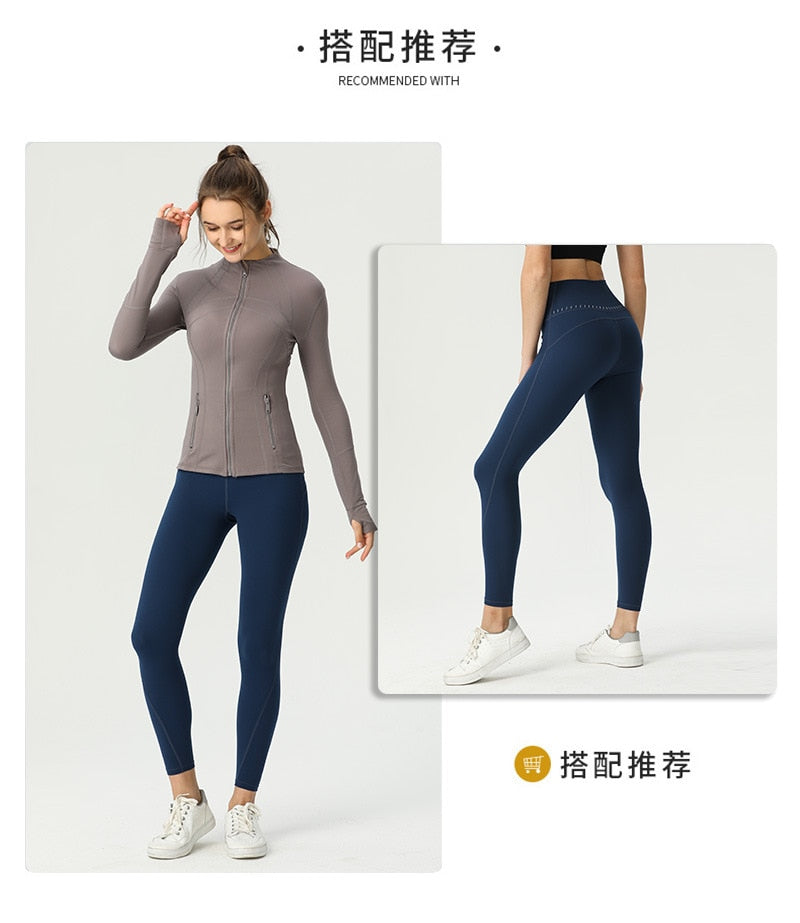 Seamless Long Sleeve Zip Yoga Shirts Anti-Shrink Fitness Sport Top Jacket For Woman Push Up Activewear Running Clothes v2