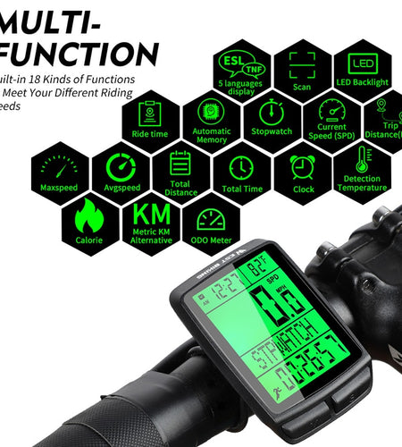 Waterproof 5 Language Bicycle Wireless Computer Cycling Odometer MTB Bike Stopwatch LED Screen Digital Speedometer
