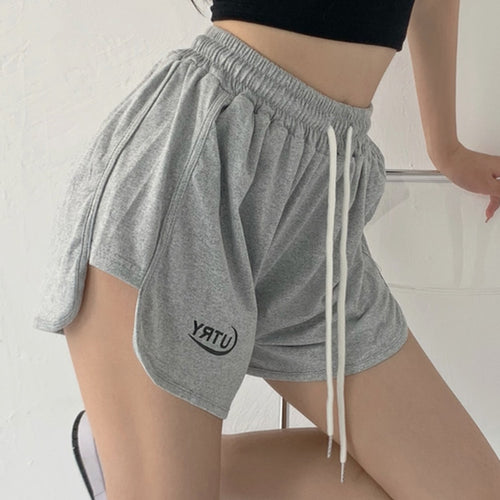 Load image into Gallery viewer, Summer Women Sweat Shorts Fashion Letter Elastic High Waist Loose Joggers Shorts Korean Designed Grey Wide Leg Shorts
