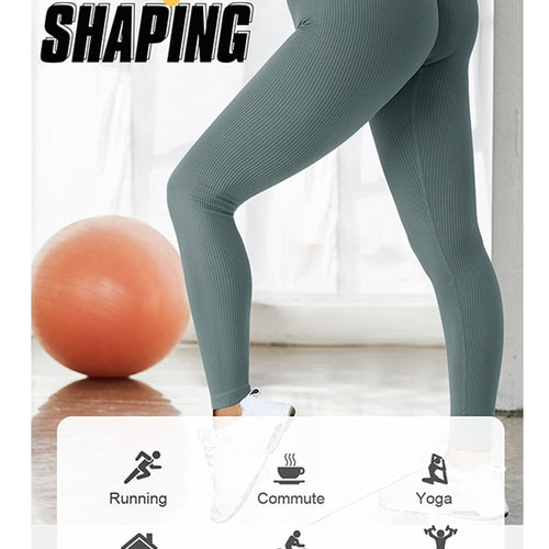 Load image into Gallery viewer, Tossy Ribbed Yoga Leggings Sports Tights Women Seamless Knit Yoga Pants White Femme Gym Leggings Skinny Workout Fitness Push Up
