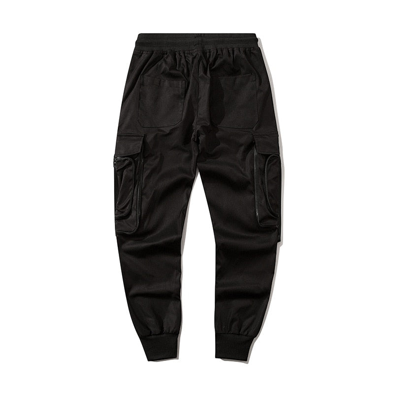 Hip Hop Function Tactical Cargo Pants Men Big Pocket Ribbons Joggers Trousers Elastic Waist Fahsion Streetwear Pant Clothing