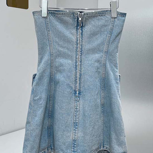 Load image into Gallery viewer, Denim Solid Dresses For Women Strapless Sleeveless Spliced Button Slim Summer Dress Female Fashion Style Clothing
