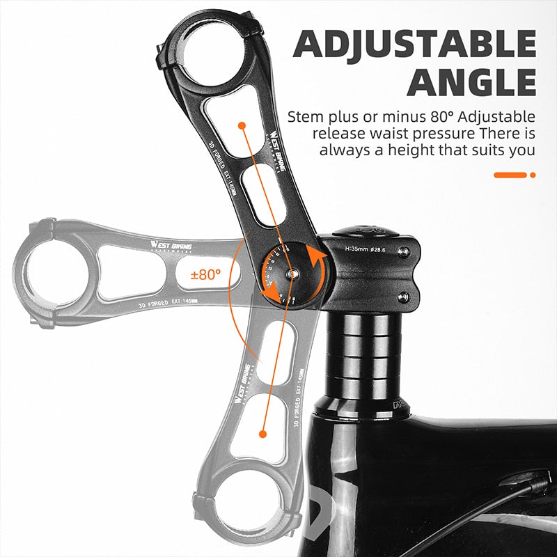 Adjustable Bicycle Handlebar 31.8MM Stem Extender 80 Degree Angle Riser MTB Front Fork CNC Variable Stem Extension