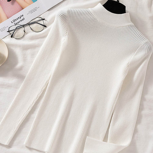 Load image into Gallery viewer, Autumn Women Pullover Sweater Half Turtleneck Long Sleeve Knitted Jumper Winter Elastic Solid Basic Ladies Blouse
