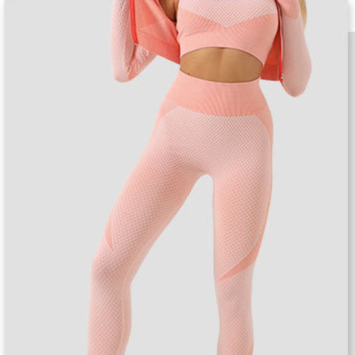Load image into Gallery viewer, 2/3 Pieces Seamless Women Yoga Set Fitness Crop Top Bra Zipper Long Sleeve Jacket High-Waisted Tight Pants Gym Exercise Clothing

