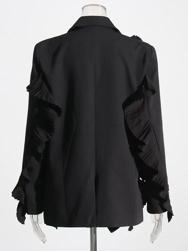 Patchwork Folds Blazers For Women Lapel Long Sleeve Minimalist Temperament Blazer Female Fashion Clothing