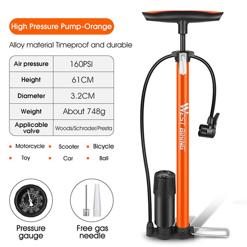 Load image into Gallery viewer, Bike Floor Pump 120/160PSI High Pressure Cycling Pump Air Inflator Schrader Presta Valve Road MTB Bicycle Tire Pump
