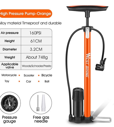 160PSI Bike Floor Pump High Pressure Cycling Pump Air Inflator Schrader Presta Valve Road MTB Bicycle Tire Pump