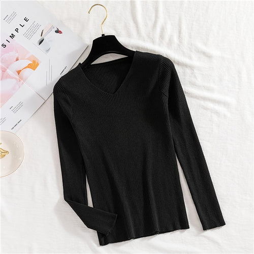 Load image into Gallery viewer, Sexy V Neck Women Pullover Sweater Fashion Autumn Winter Long Sleeve Knitted Jumper Top Casual Korean Slim Basic Blouse
