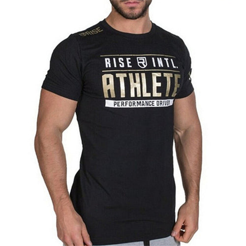 Load image into Gallery viewer, Men Summer Gym Workout Fitness Brand T-shirt Bodybuilding Shirts Printed O-Neck Short Sleeves Cotton Tees Tops Casual Clothing
