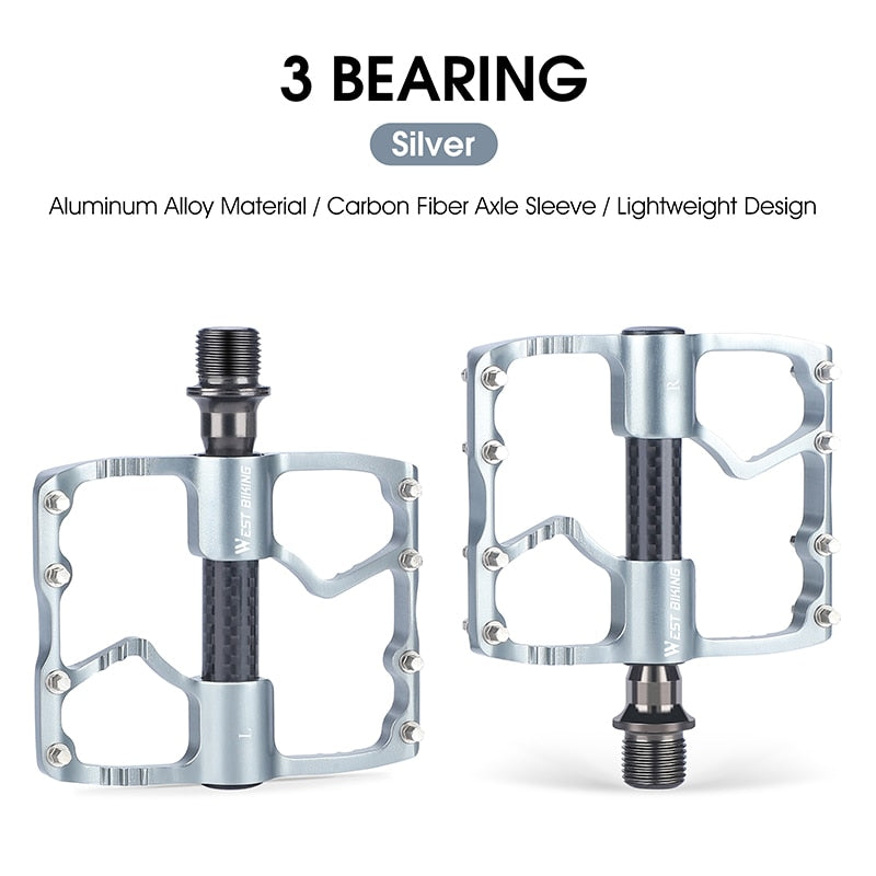 Bicycle Pedals Road Bike Flat Pedals Lightweight Carbon Fiber Sleeve MTB 3 Bearings Aluminum Pedal BMX Cycling Pedal