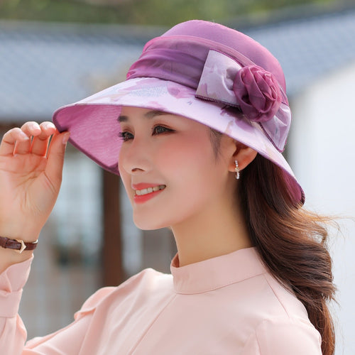 Load image into Gallery viewer, Woman Summer Hats With Visor Hat Fashion Mesh Flower Design Sun Hat Travel Bucket Hat
