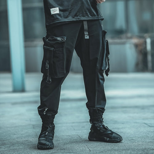 Load image into Gallery viewer, Tactical Functional Cargo Pants Joggers Men Ribbons Multi-pocket Trousers Autumn Hip Hop Streetwear Harem Pant Black WB755
