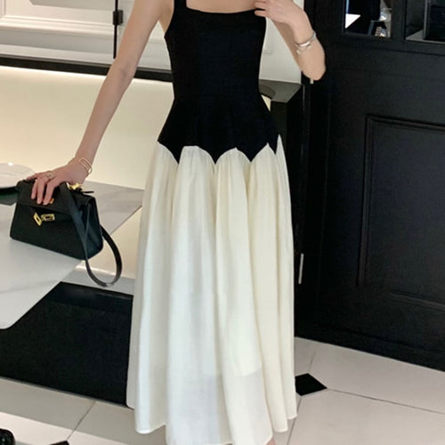 Load image into Gallery viewer, Hit Color Dresses For Women Square Collar Sleeveless High Waist Loose Off Shoulder Dress Female Fashion Clothing
