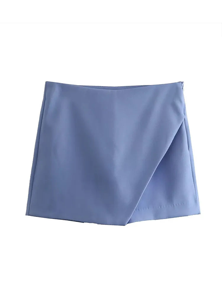 Women Fashion Candy Color Asymmetrical Shorts Skirts Lady Zipper Fly Pockets Hot Shorts Chic Pantalone