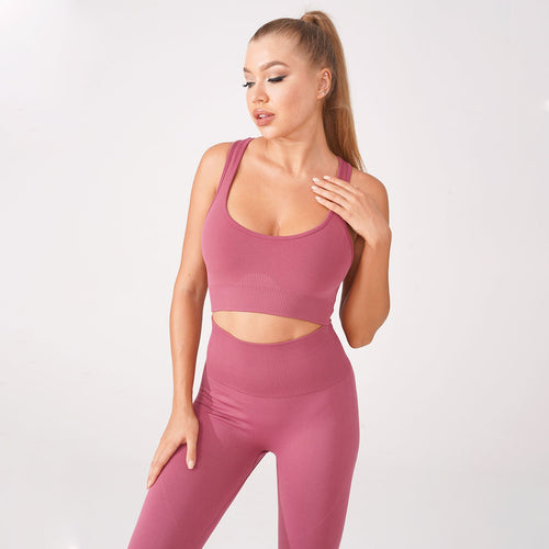 Load image into Gallery viewer, Seamless pure color Yoga Set Fitness Long Sleeve Crop Top Sexy Bra High Waist Leggings Women Workout Sportswear Lounge Clothing
