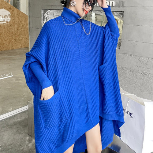 Load image into Gallery viewer, Irregular Hem Solid Dresses For Women Turtleneck Batwing Sleeve High Waist Pullover Loose Dress Female Fashion
