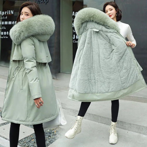 Load image into Gallery viewer, Winter Jacket Women Parka Clothes Long Coat Wool Liner Hooded Jacket Fur Collar Thick Warm Snow Wear Padded Parka 6XL
