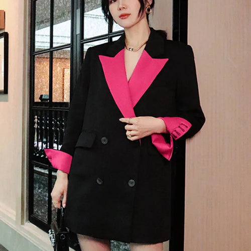 Load image into Gallery viewer, Colorblock Loose Blazers For Women Notched Collar Long Sleeve Spliced Double Breasted Blazer Female Clothes
